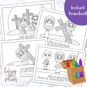 Stations of the Cross Coloring Pages for Kids, Easter Story Coloring, Stations of the Cross Printable, Lent, Easter, Holy Week