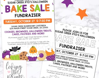 Halloween Bake Sale Flyer, Halloween Bake Sale, Halloween Fundraiser Flyer, Bake Sale Fundraiser Flyer, Editable Template, PTA, PTO, School