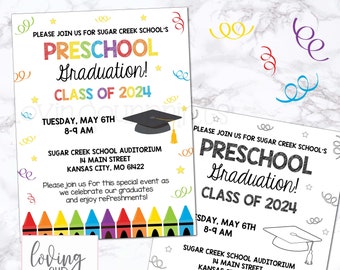 Preschool Graduation, Editable Preschool Graduation Invitation, Preschool Graduation Invite, Preschool Graduation Invitation Template