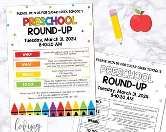 Editable Preschool Registration Flyer, Preschool Roundup School Flyer Template, Preschool Enrollment Flyer, Preschool Round-up Event Flyer