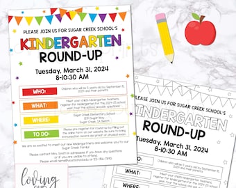Kindergarten Round Up Flyer, Kindergarten Roundup, Kindergarten Round Up, Kindergarten Enrollment Flyer, Kindergarten Registration