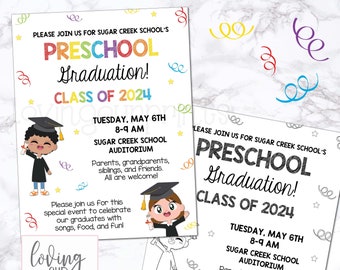 Preschool Graduation Invitation Editable, Preschool Graduation Flyer, Preschool Graduation Invitation Template, Preschool Graduation Invite