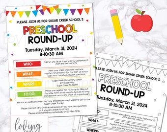 Editable Preschool Round Up Flyer, Preschool Enrollment, Preschool Registration, Preschool Flyer Template, Preschool Roundup Flyer