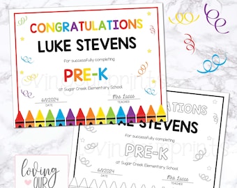 PreK Certificate, PreK Graduation Certificate, Pre K Graduation Certificate, Pre K Graduation Diploma, Editable PreK Graduation Certificate