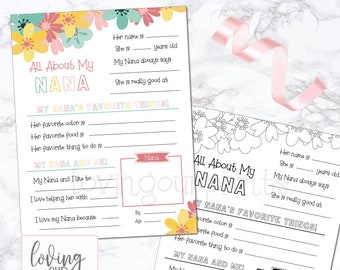Nana Geschenke für Muttertag, Nana Muttertagsgeschenk, Alles über meine Nana. Muttertagsfragebogen für Nana, Muttertag zum Ausdrucken. Fill In