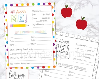 Back to School Printable, All About Me Printable, First Day of School Interview, Back to School Questionnaire, Back to School Kids Printable