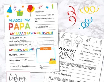 All About My Papa, All About My Papa Printable, Papa birthday card, Birthday gift for Papa, Papa gifts, Papa gifts from grandkids