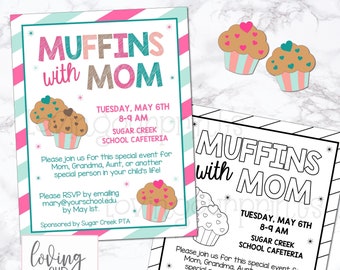 Muffins with Mom, Muffins with Mom Invite, Muffins with Mom Editable Invitation, Muffins with Mom Invitation, Muffins with Mom Flyer