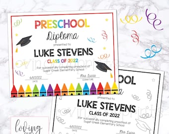 Preschool Graduation Certificate, Preschool Graduation Diploma, Preschool Graduation Certificate Editable, Template