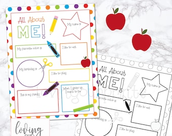 Back to School Interview, First Day of School Printable, All About Me Printable, All About Me Worksheet, Back to School Questionnaire