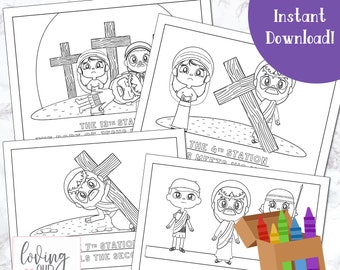 Stations of the Cross Coloring Pages for Kids, Easter Story Coloring, Stations of the Cross Printable, Lent, Easter, Holy Week