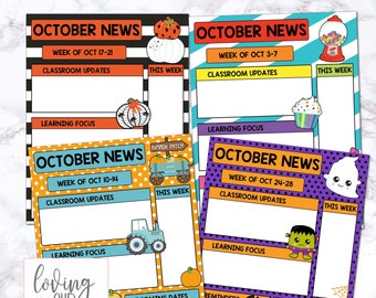 October Editable Newsletter Template, Classroom Newsletter Template, Newsletter Template Editable, Class Newsletter Template Editable