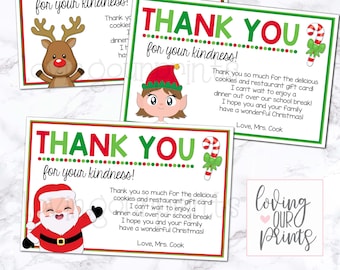 Notas de agradecimento de Natal, Nota de agradecimento de Natal do professor, Cartão de agradecimento editável, Notas de agradecimento do professor, Cartões de agradecimento de férias