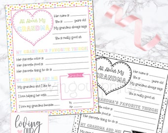 Regalo della nonna per la festa della mamma, stampabile per la festa della mamma, tutto su mia nonna, questionario per la festa della mamma per la nonna, regalo della nonna, da compilare