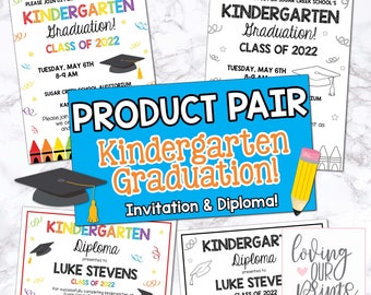 Kinder Graduation Bundle, Kinder Graduation Invitation, Kinder Grad, Kindergarten Celebration Invitation, Kindergarten Certificate