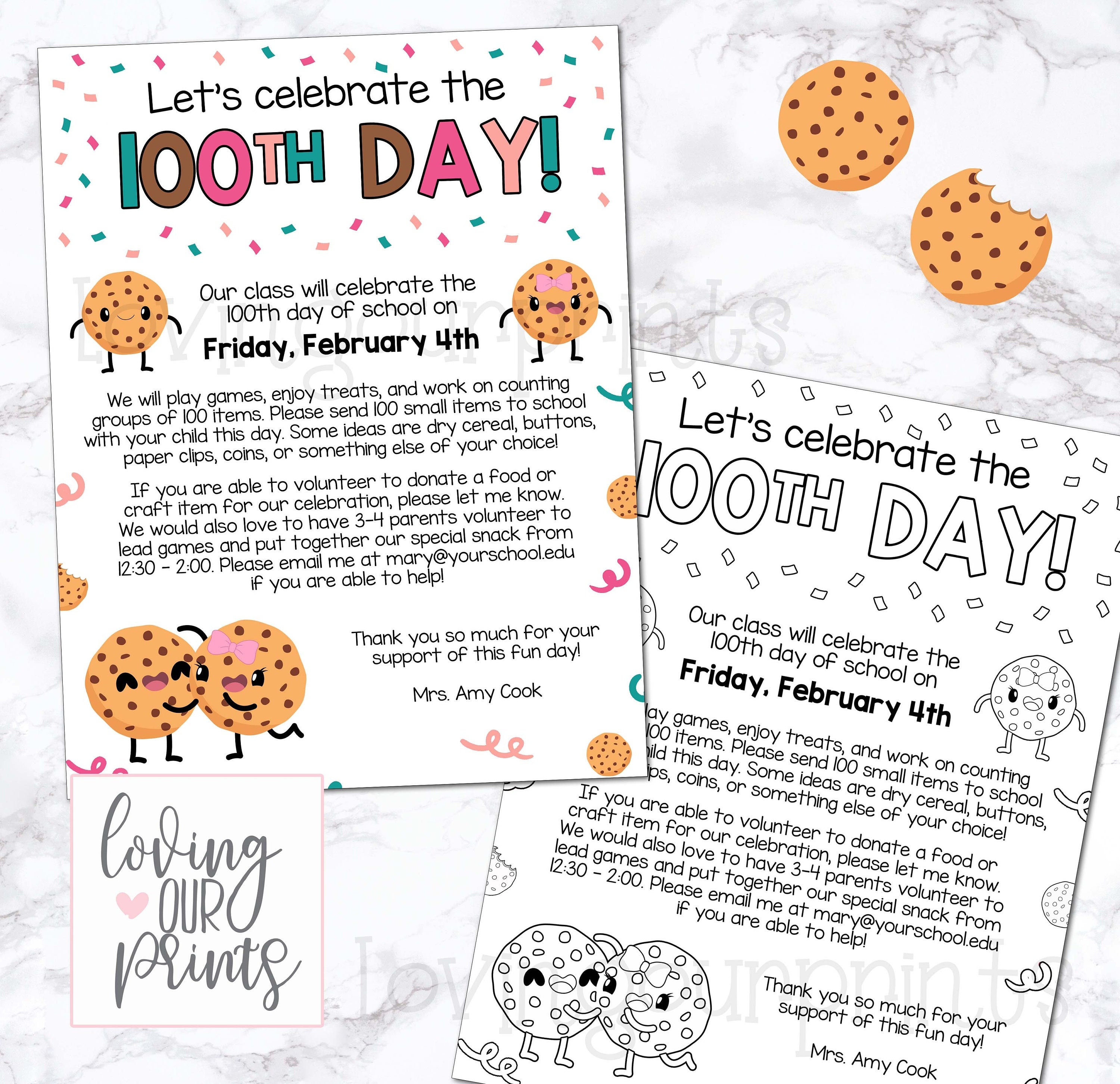 Editable 100th day of school flyer, 100th day of school parent letter, 100 days of school, 100th day party, 100s day, 100th day of school