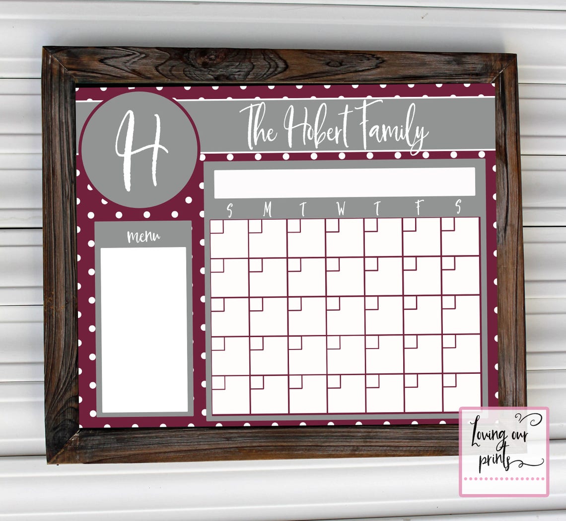 Personalized Wall Calendar Dry Erase Wall Calendar Family Etsy