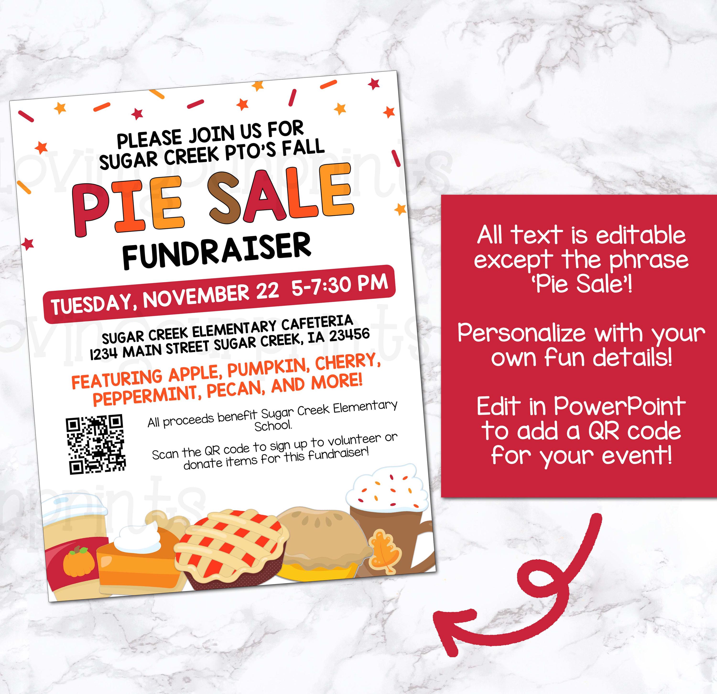 Editable Pie Sale Flyer, Pie Fundraiser Flyer, Pie Fundraiser ...
