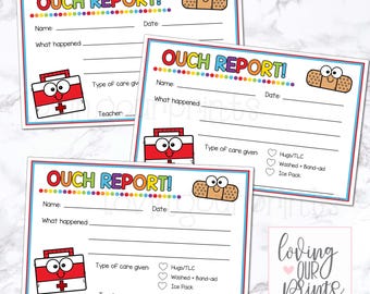 Ouch Report for Daycare, Ouch Report for School, Accident Report Day Care, Injury Report, Boo Boo Reports, Boo Boo Reports for Daycare