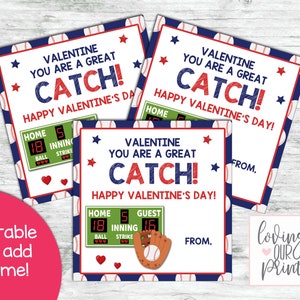 Baseball Valentines, Baseball Valentine Cards, Baseball Valentine Printable, Valentines for Kids Class, Editable Valentine Tags, Printable
