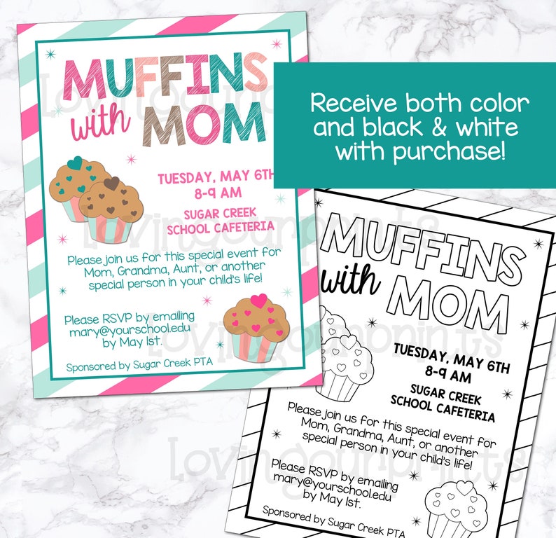 Muffins with Mom, Muffins with Mom Invite, Muffins with Mom Editable Invitation, Muffins with Mom Invitation, Muffins with Mom Flyer image 2