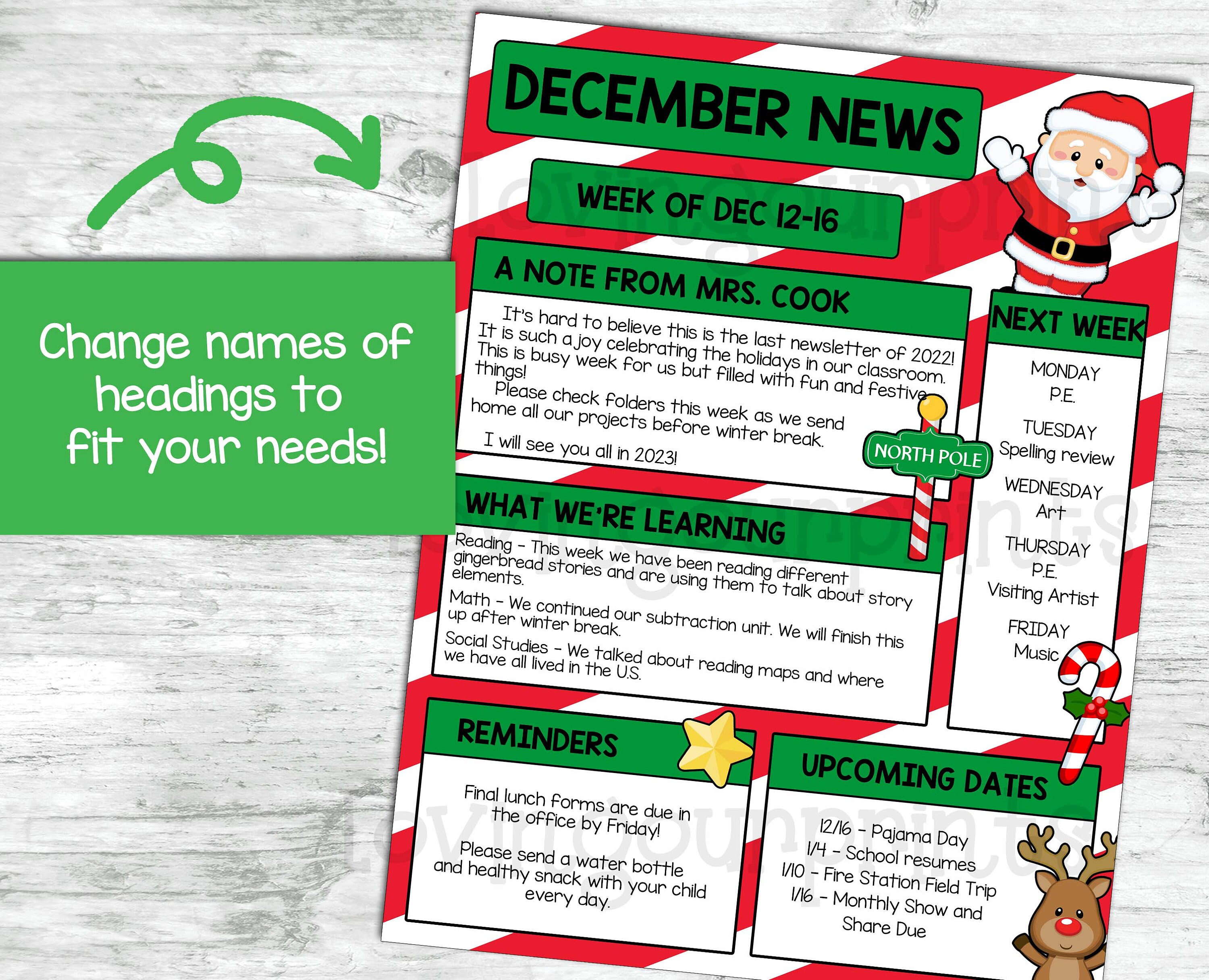 Editable December Newsletter Template December Newsletter Etsy