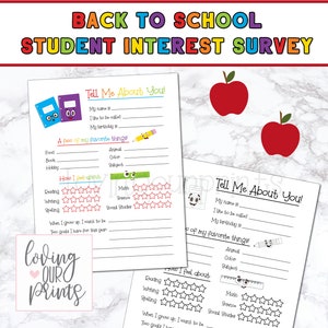 Get to Know Students, Get to Know Me First Day of School, Back to School Printable, Back to School Questionnaire, Interest Inventory