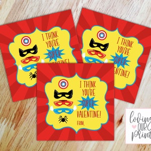 Superhero Valentine Card, Printable Valentine, Classroom Valentine, Super Hero Valentine Tag, Boy Valentine, INSTANT DOWNLOAD