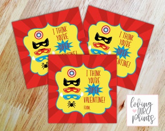 Superhero Valentine Card, Printable Valentine, Classroom Valentine, Super Hero Valentine Tag, Boy Valentine, INSTANT DOWNLOAD