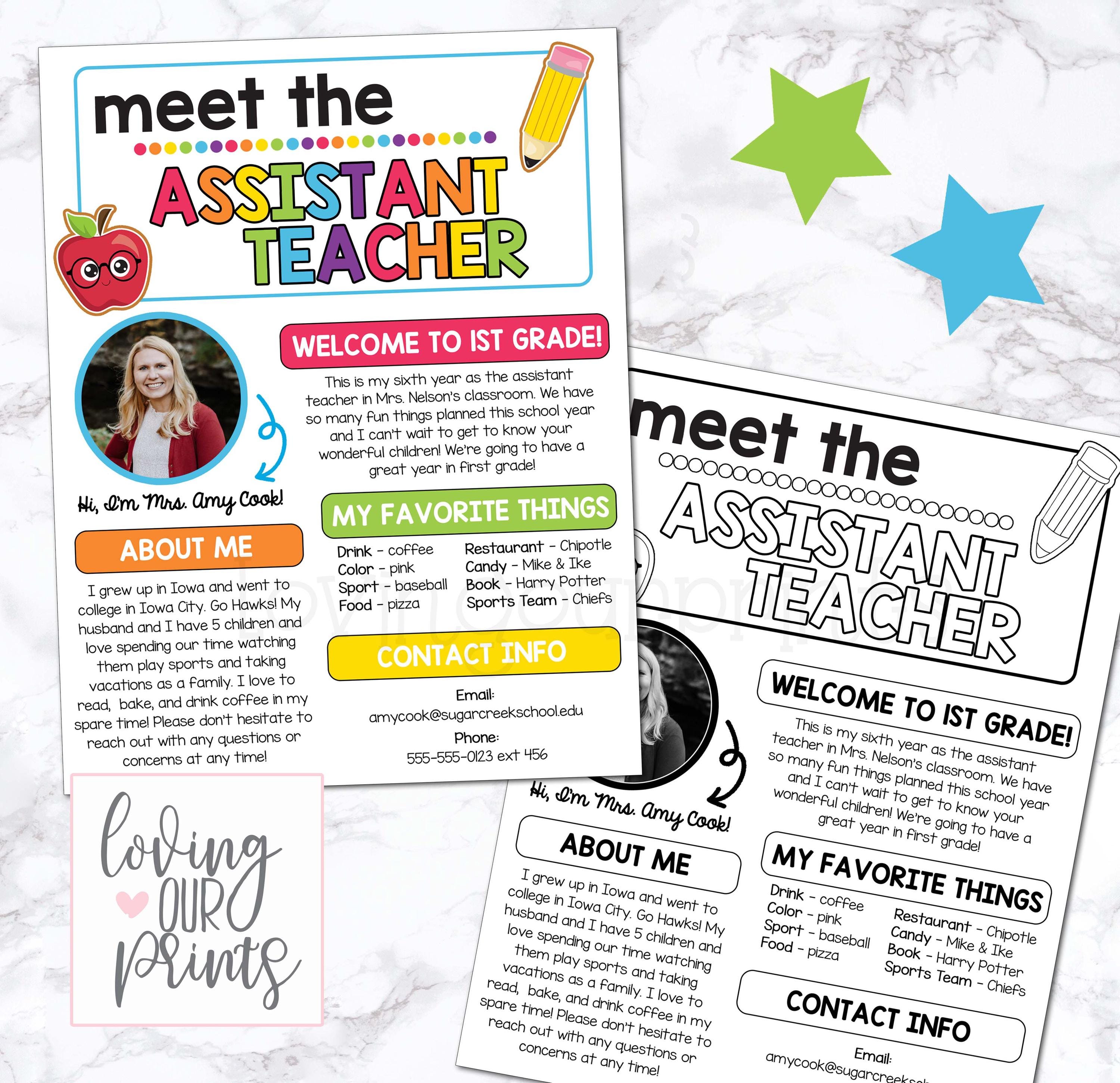 Meet the Assistant Teacher Template, Meet the Assistant Teacher, Editable Meet the Teacher, Meet the Assistant Teacher Editable