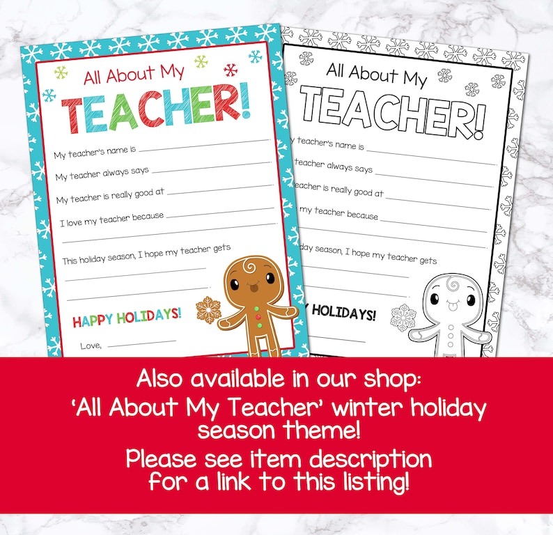 Teacher Gifts Christmas Teacher Questionnaire for Gifts Etsy