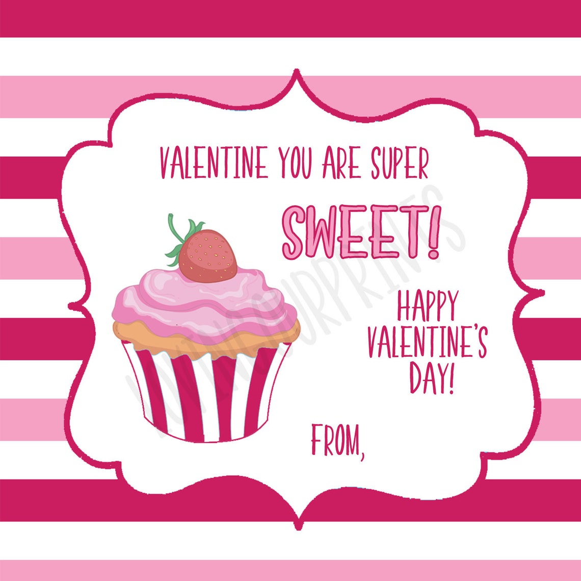 Cupcake Valentine Card Printable Valentine Classroom Etsy