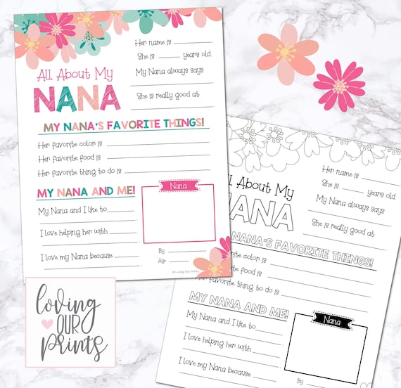 All About My Nana Printable, Mothers Day Gift for Grandma, Mothers Day Gift for Nana, Mother's Day Gift for Nana, All About My Nana