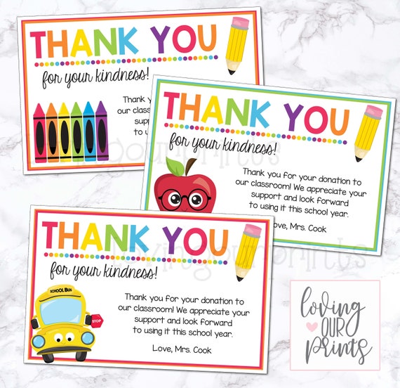 Thank You Note From Teacher Editable Thank You Back To Etsy early-dismissal-pad-school-forms