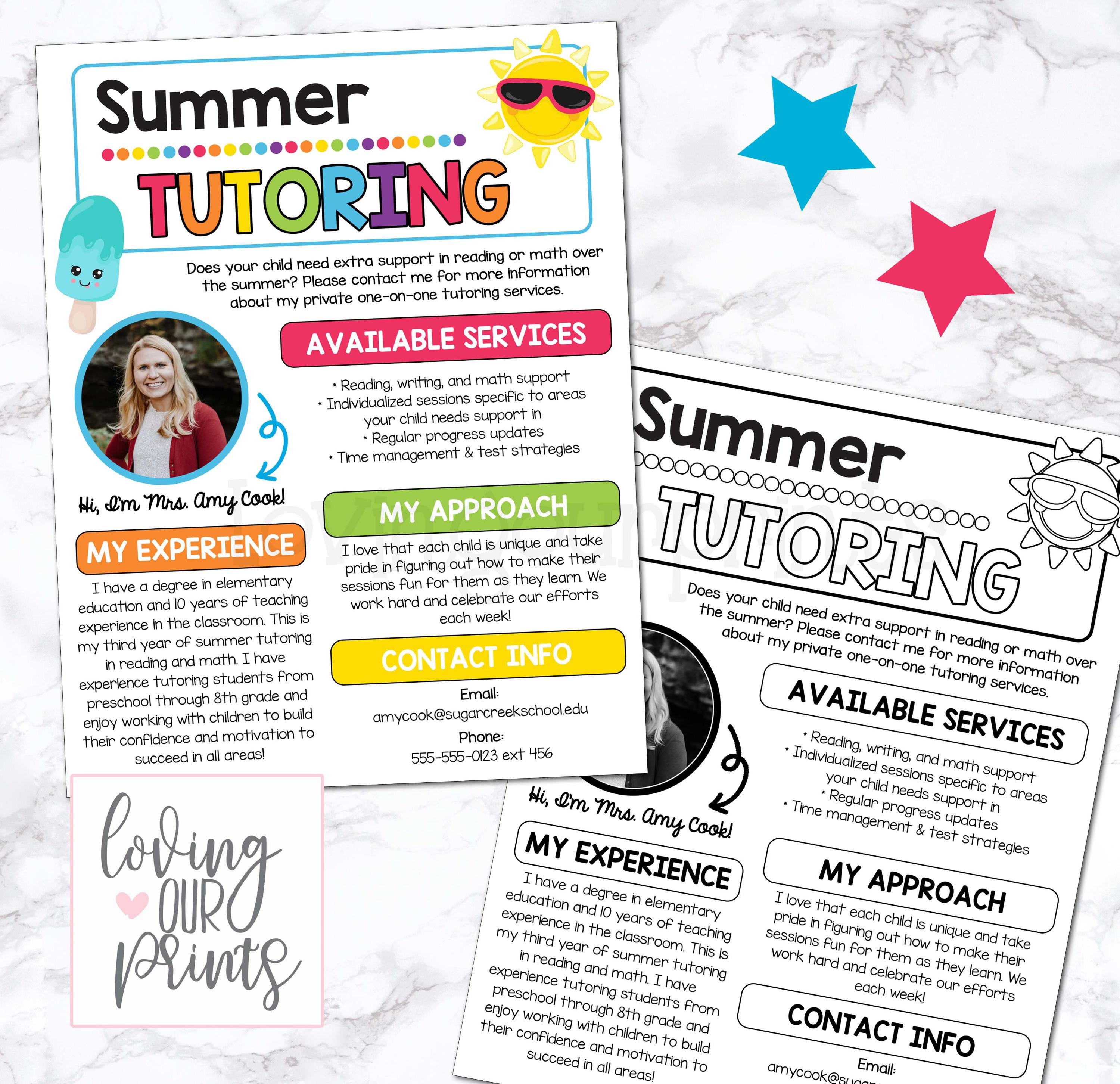 Summer Tutoring Flyer, Summer Tutoring Info, Editable Tutoring Flyer ...