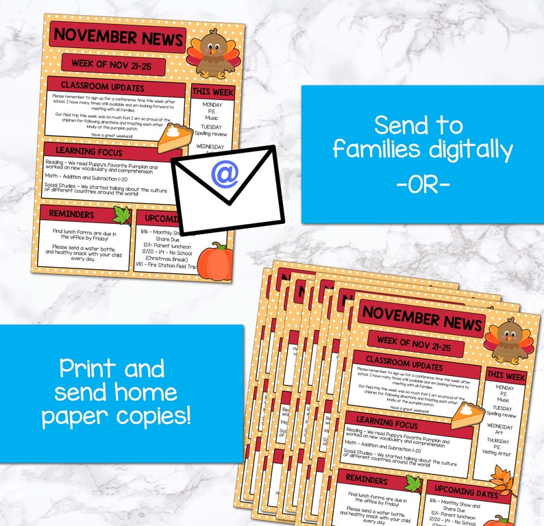 Editable november newsletter template editable teacher etsy