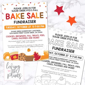 Editable Fall Bake Sale Flyer, Fall Bake Sale, Fall Fundraiser Flyer, Bake Sale Template, Bake Sale Fundraiser School, PTA, PTO