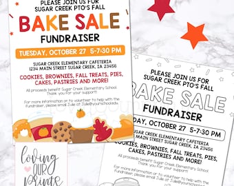 Editable Fall Bake Sale Flyer, Fall Bake Sale, Fall Fundraiser Flyer, Bake Sale Template, Bake Sale Fundraiser School, PTA, PTO