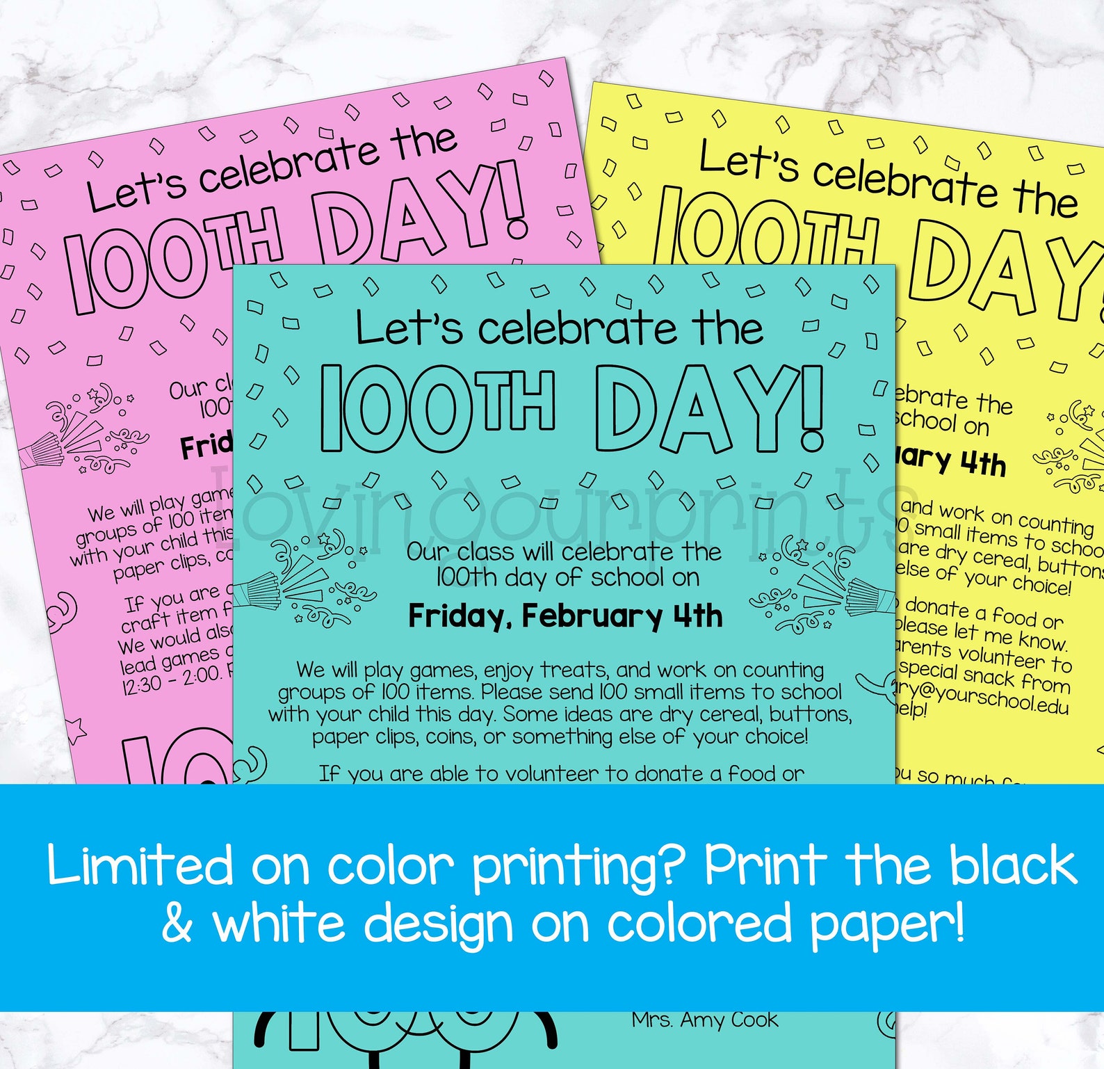 Editable 100th Day of School Flyer 100th Day of School Parent Etsy