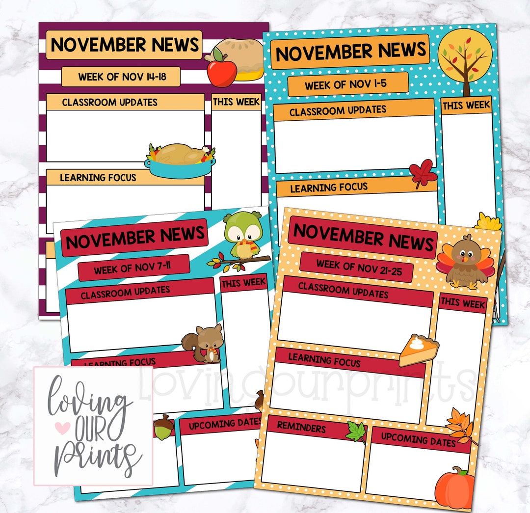 Editable November Newsletter Template, Editable Teacher Newsletter Editable November Newsletter Template, Editable Teacher Newsletter