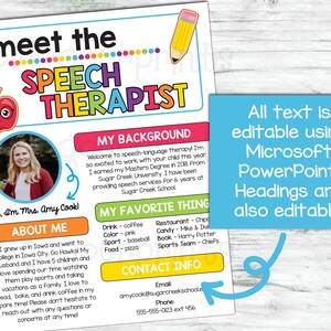 Meet the Speech Therapist, Meet the SLP Template Editable, Meet the SLP ...