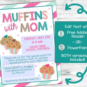 Muffins with Mom, Muffins with Mom Invite, Muffins with Mom Editable Invitation, Muffins with Mom Invitation, Muffins with Mom Flyer image 3