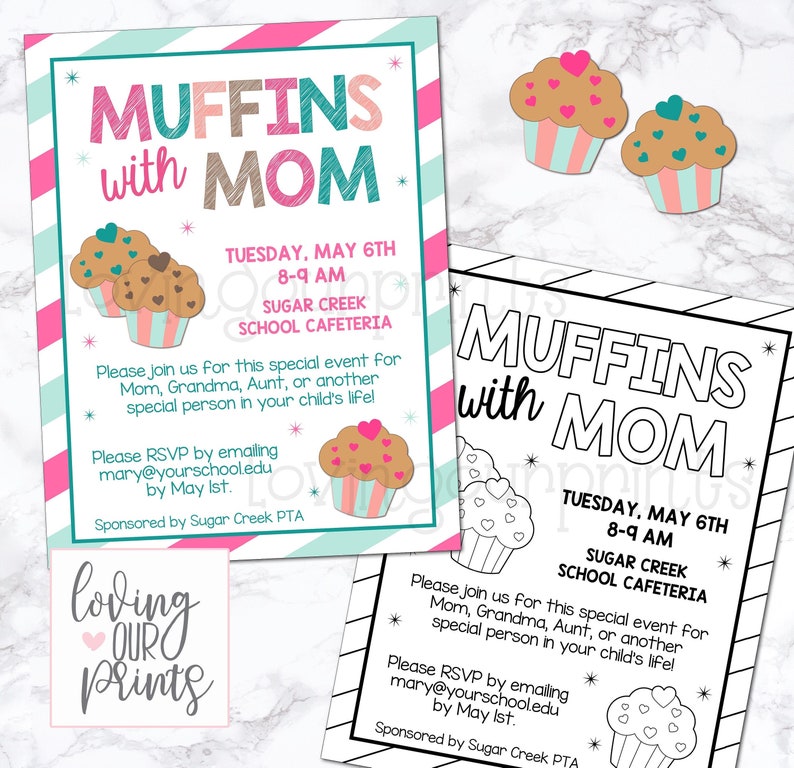 Muffins with Mom, Muffins with Mom Invite, Muffins with Mom Editable Invitation, Muffins with Mom Invitation, Muffins with Mom Flyer image 1