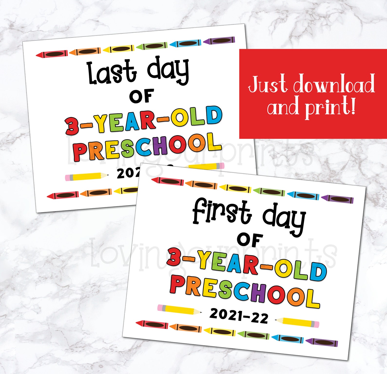 First Day of 3 Year Old Preschool Sign First Day of Etsy