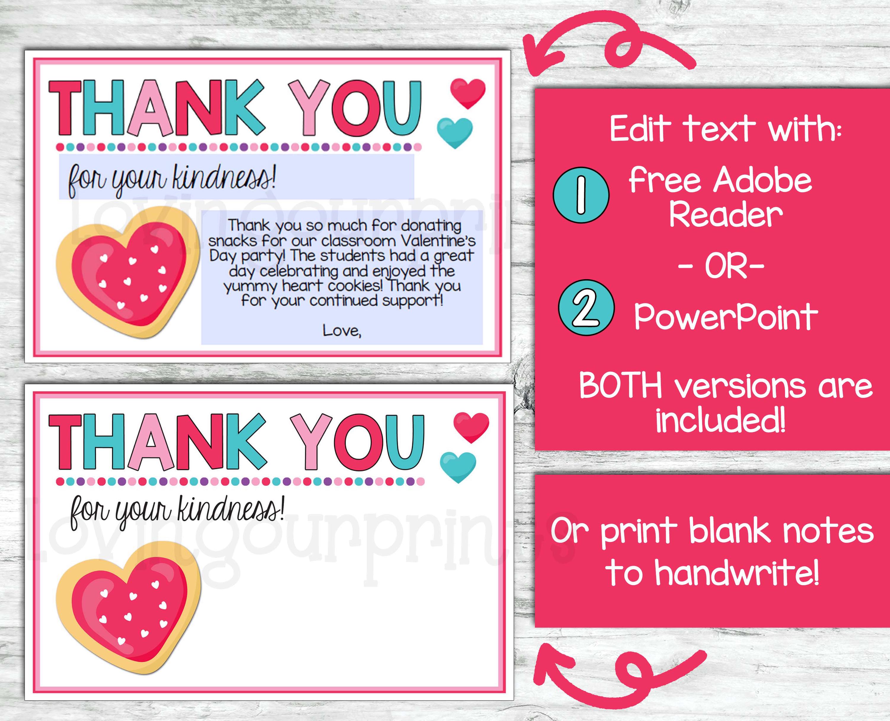 Editable Valentines Day Thank You Card, Valentine Thank You for ...