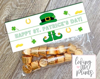 Imprimible del día de San Patricio, adorno para bolsa de golosinas del día de San Patricio, bolsa de golosinas de duende, adorno para golosina de duende, etiqueta del día de San Patricio, día de San Patricio