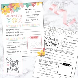 Cuestionario del Día de las Madres, Regalo del Día de las Madres, Imprimible del Día de las Madres, Preguntas del Día de las Madres para niños, Tarjeta del Día de las Madres, Encuesta Todo sobre mamá