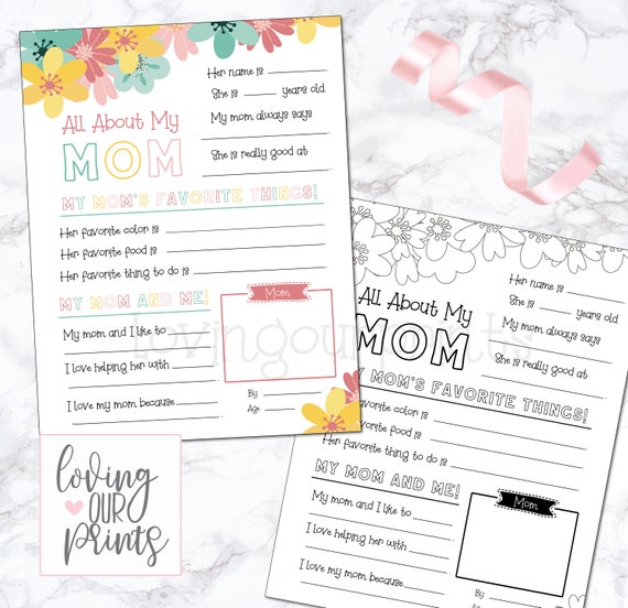 Mothers Day Questionnaire, Mothers Day Gift, Mothers Day Printable, Mothers Day Questions for Kids, Mothers Day Card, All About Mom Survey
