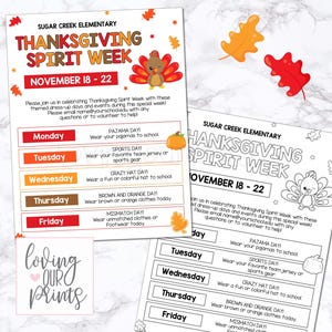 Thanksgiving Spirit Week Flyer, Thanksgiving Spirit Week, Thanksgiving Dress Up Days, Editable Spirit Week Template, Spirit Week Flyer