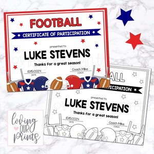 Football Certificates, Football Certificates Editable, Football Certificate Template, Football Team Awards, Football Award Printable